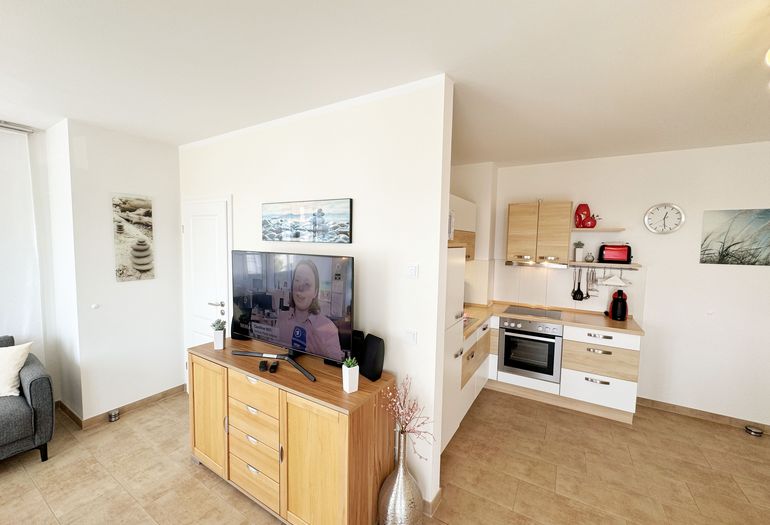 Wohnbereich mit angrenzender Küchenzeile Wohnbereich mit angrenzender Küchenzeile