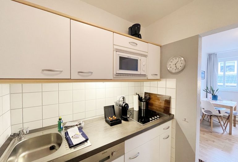 Küchenzeile mit Blick in den Wohnbereich