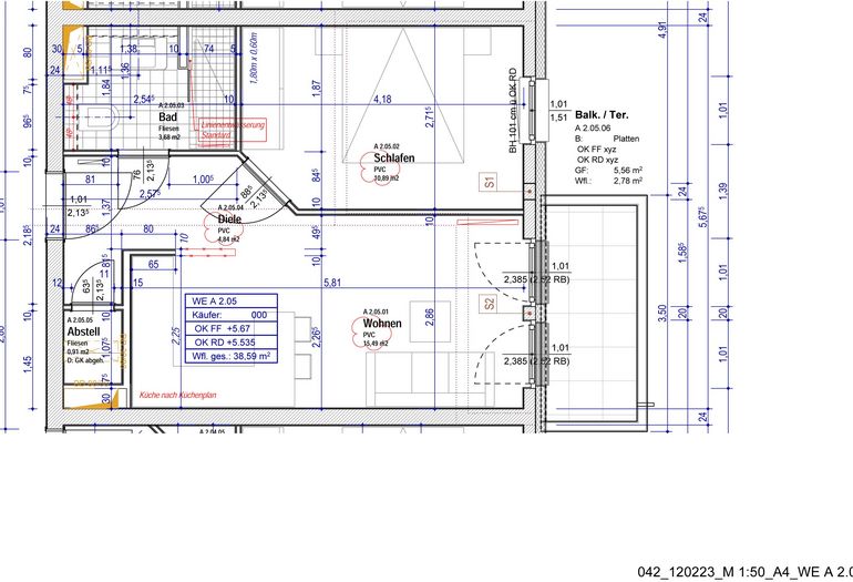 Grundriss der Whg 2.05 Grundriss der Whg 2.05