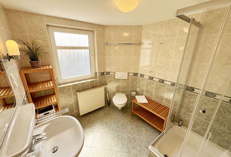 Tageslichtbad mit flachem Duscheinstieg