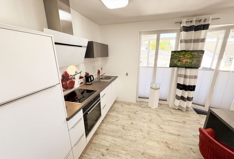 offene und moderne Küchenzeile mit hochwertigen Elektrogeräten