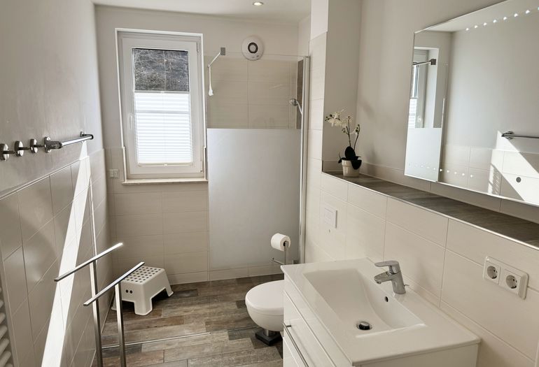 Blick auf die ebenerdige Dusche