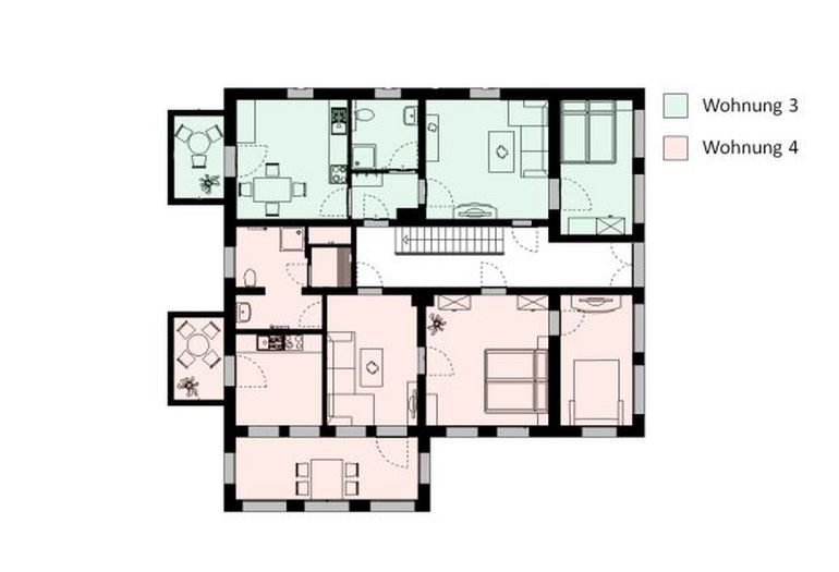 Grundriss der oberen Wohnungen