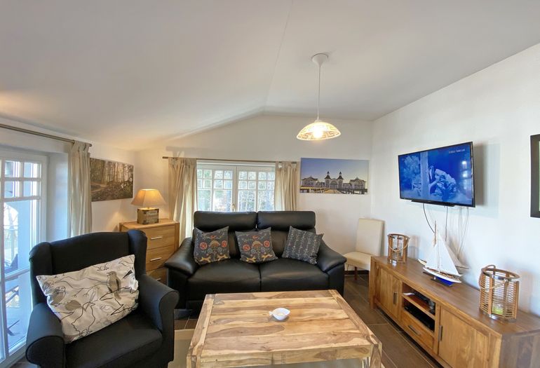 Wohnzimmer mit Couch und Sesel